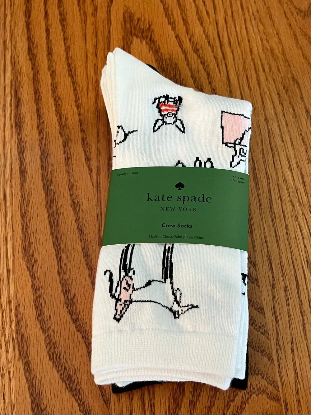 NWT Kate Spade Crew Black & White 3-Pack Socks